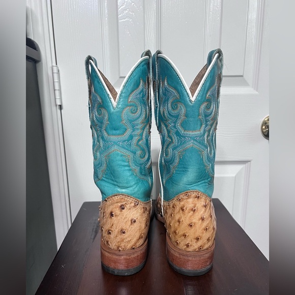 Double H Ostrich Full QuillTeal Cattle Baron Western Cowboy Boots Rodeo Sz 8 Men - Picture 2 of 13